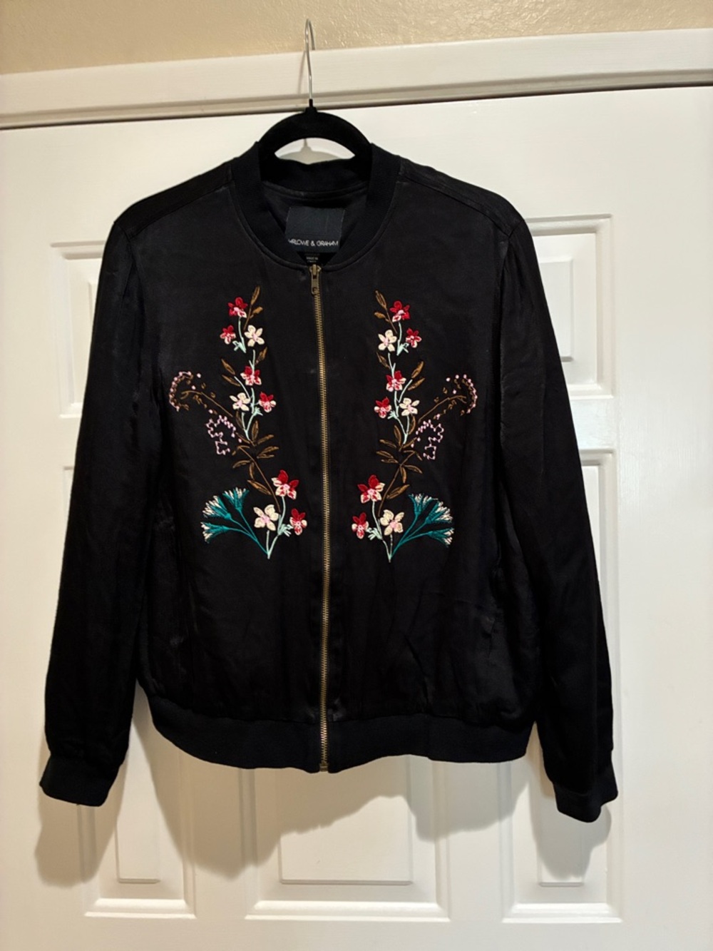 Harlow & Graham Black Embroidered floral detail Bomber Jacket